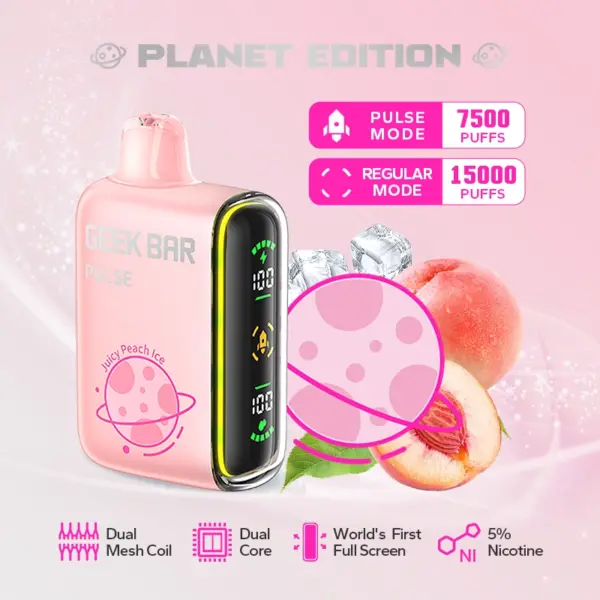 Geek Bar Pulse Juicy Peach Ice 5% disposable vape Korea 긱바 펄스 쥬씨 피치 아이스 솔트 니코틴 일회용 전자담배