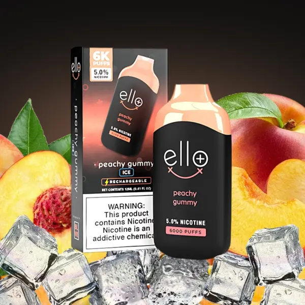 BLVK Ello Plus Peachy Gummy 5% Disposable Vape | 말랑한 복숭아 젤리 단맛과 부드러운 흡입감의 피치 구미 전자담배