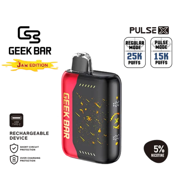 Geek Bar Pulse X strawberry jam profile with bold fruit sweetness — 농축된 딸기 과즙감이 살아 있는 Geek Bar Pulse X Strawberry Jam 5% 베이프.