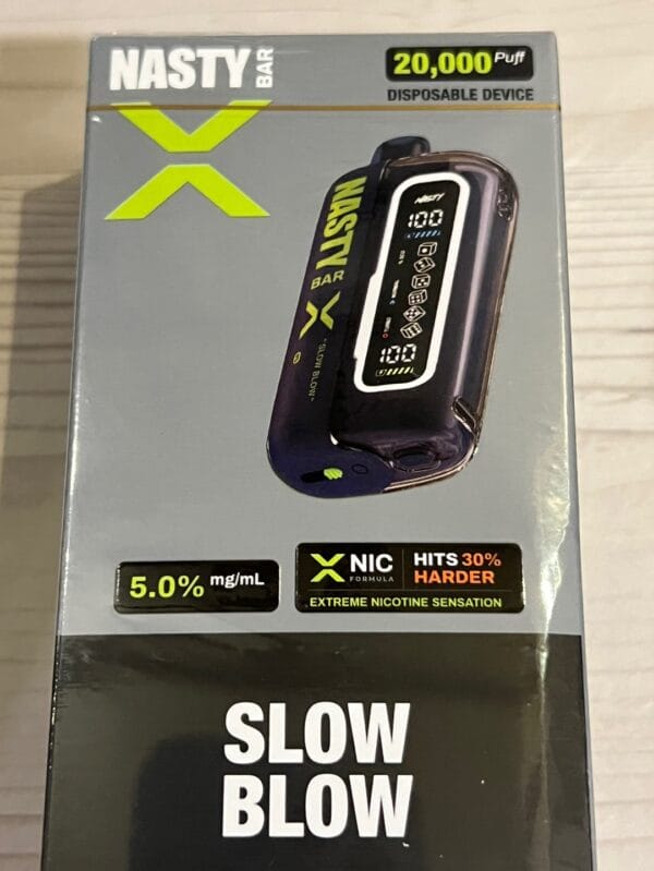 Smooth pineapple and coconut tropical blend with mellow finish — 파인애플 과즙과 코코넛의 부드러움을 느낄 수 있는 Nasty Bar X 20000 Slow Blow 5% 디스포저블.