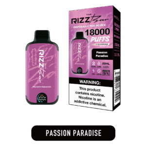 Tropical passionfruit ice vibe 밝은 패션푸르트 향과 시원한 아이스톤이 담긴 Rizz 이미지. 열대 과일의 생동감과 청량한 무드가 자연스럽게 표현됨. 전체적으로 밝고 상큼한 느낌이 강조되어 있다.