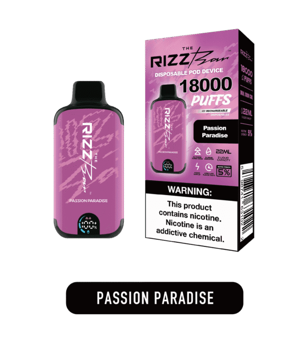 Tropical passionfruit ice vibe 밝은 패션푸르트 향과 시원한 아이스톤이 담긴 Rizz 이미지. 열대 과일의 생동감과 청량한 무드가 자연스럽게 표현됨. 전체적으로 밝고 상큼한 느낌이 강조되어 있다.