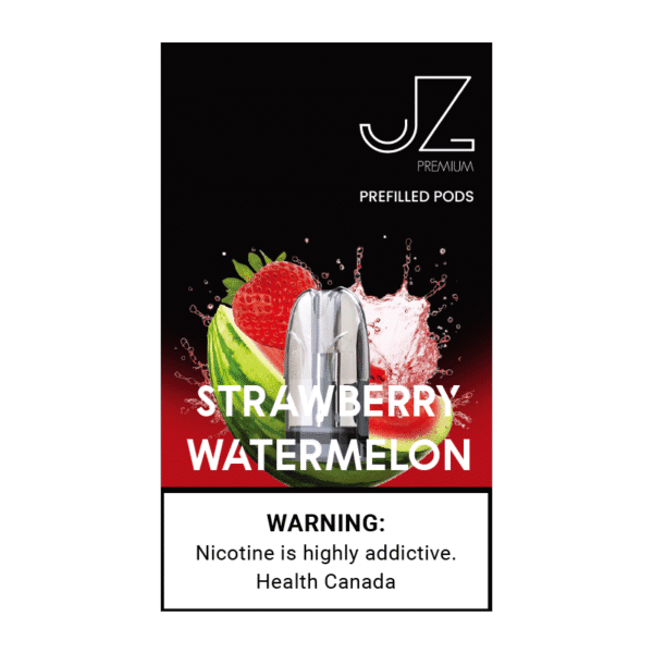 Smooth strawberry watermelon blend 두 과일이 균형 있게 표현된 패키지 이미지. 색감이 밝고 가벼우며 과일 무드가 깔끔하게 유지됨.