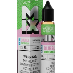 Bubblegum-style watermelon candy sweetness with smooth finish — 달콤한 수박 캔디 감성과 부드러운 베이핑을 즐길 수 있는 VGOD MIX Bubble Watermelon 50MG 솔트닉 액상.