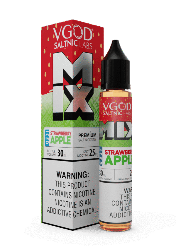 Sweet strawberry and crisp apple ice flavor with smooth finish — 달콤한 딸기와 상큼한 사과 아이스를 동시에 느낄 수 있는 VGOD MIX Iced Strawberry Apple 50MG 솔트닉 액상.