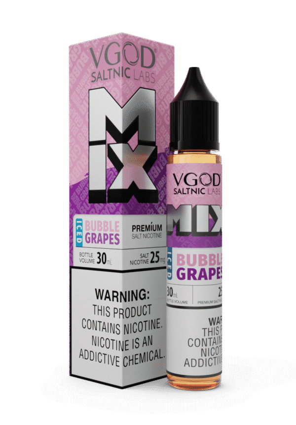 Candy grape ice salt nicotine with clean cooling — 포도 버블껌 감성과 산뜻한 쿨링이 조화를 이루는 VGOD 아이스 버블 그레이프 제품 이미지.