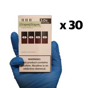 Dry classic tobacco inhale with subtle natural sweetness — 정통 토바코 감성과 깔끔한 흡입감을 강조한 JUUL Virginia Tobacco Pods 5% 패키지.