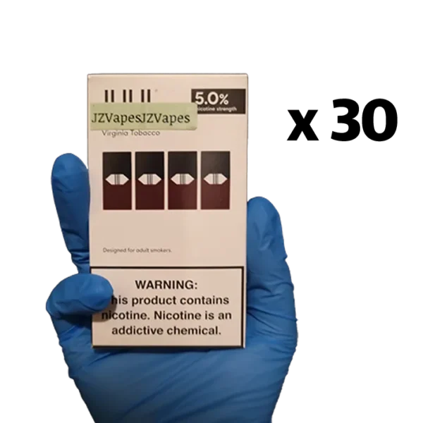 Dry classic tobacco inhale with subtle natural sweetness — 정통 토바코 감성과 깔끔한 흡입감을 강조한 JUUL Virginia Tobacco Pods 5% 패키지.