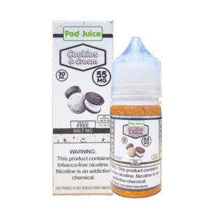 Light creamy cookie flavor with a clean dessert finish — 베이커리 감성 컬러와 크림 텍스처가 어우러진 Cookies & Cream SaltNic Juice.