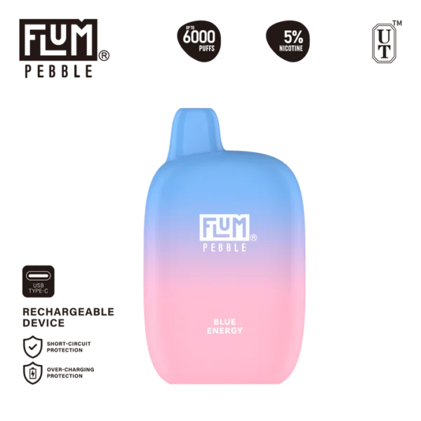 Flum Pebble 6000 Blue Energy 50mg disposable vape 5% salt nicotine