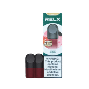 “Cool blackcurrant pod with deep berry aroma — 차분한 포레스트 톤과 베리 컬러가 어우러진 RELX Forest Gem 박스.