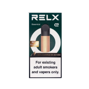 Refined gold pod device with warm metallic finish — 은은한 메탈 골드 톤이 강조된 RELX Gold Essential 디바이스 이미지.