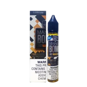 Bright frozen mango flavor with a clean candy-style finish — 트로피컬 망고·아이스 조합을 선명하게 표현한 VGOD Iced Mango Bomb SaltNic Juice.
