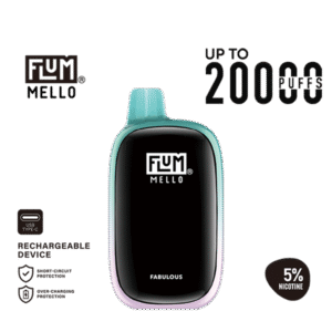 Playful fruit candy profile with light chill — 다양한 과일 톤과 경쾌한 무드가 표현된 Flum Mello Fabulous 5% 베이프.