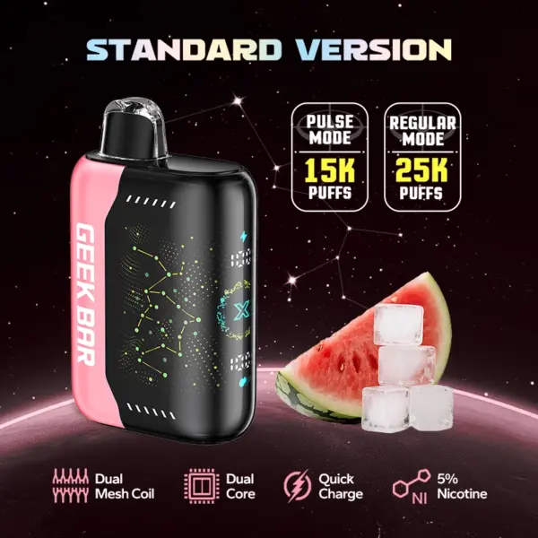 Fresh watermelon ice with a quick clean finish — 산뜻한 수박 단맛과 빠르게 정리되는 쿨링이 인상적인 Geek Bar Pulse X Watermelon Ice 5% 디스포저블 베이프.
