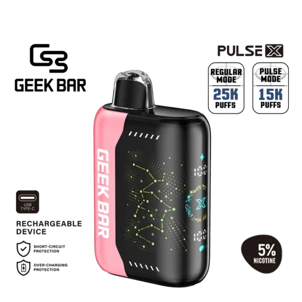 긱바 펄스 X 워터멜론 아이스 일회용 전자담배 | 수박 멘솔 맛 | 5% 고농도 솔트 니코틴 | 25