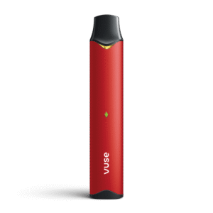 Ruby red Vuse Alto device 선명한 루비 레드 컬러와 세련된 바디 라인이 보이는 파워 유닛 이미지.