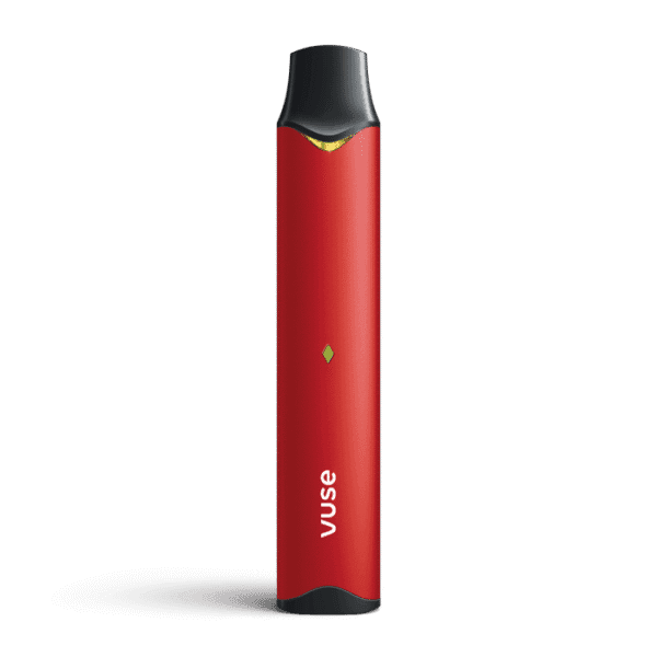Ruby red Vuse Alto device 선명한 루비 레드 컬러와 세련된 바디 라인이 보이는 파워 유닛 이미지.