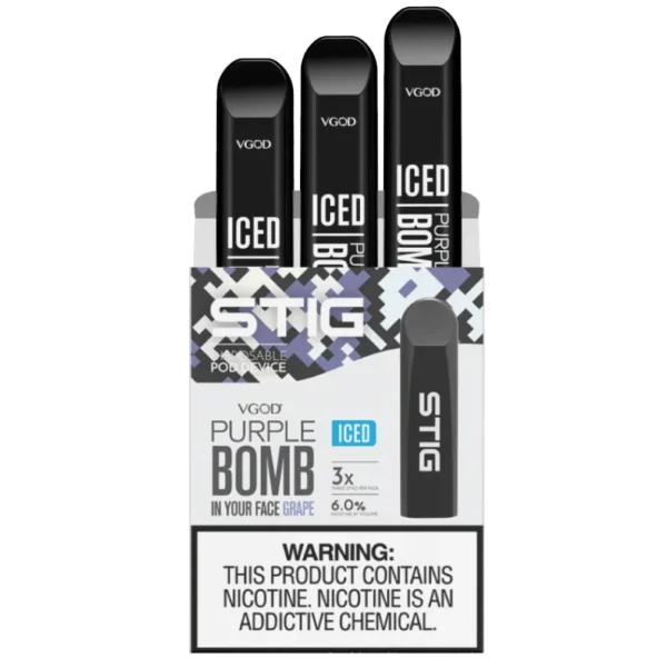VGOD Stig Iced Purple Bomb 6% Salt Nicotine Pods – Icy grape hit and authentic quality from JZVapes Korea. VGOD 스틱 아이스드 퍼플 밤 6% 솔트니코틴 팟 – 시원한 포도 향과 제이제이베이프 정품 보장.