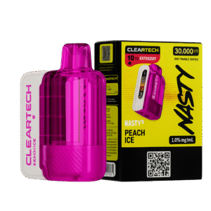 Nasty Bar X 30000 Peach Ice Disposable (5%) — 달콤한 복숭아 향과 시원한 아이스 감이 어우러진 베이프, sweet and juicy peach flavor with an icy cool finish, smooth inhale and refreshing vape experience in every puff.