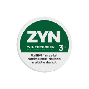ZYN Wintergreen 3mg nicotine pouches can — 스웨디시 매치 정품 ZYN 윈터그린 3mg 니코틴 파우치, 15 pouches, clean all-white design with refreshing wintergreen flavor label.