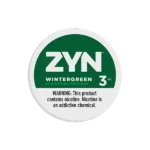ZYN Wintergreen 3mg nicotine pouches can — 스웨디시 매치 정품 ZYN 윈터그린 3mg 니코틴 파우치, 15 pouches, clean all-white design with refreshing wintergreen flavor label.