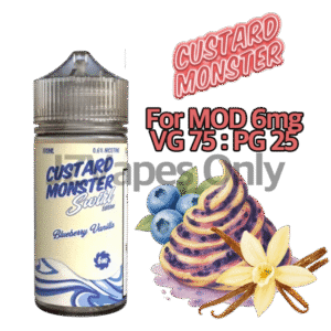Custard Monster Blueberry Vanilla 100ml 6mg – creamy vanilla custard blended with sweet blueberry flavor for mod vaping.