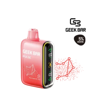 Geek Bar Pulse Sour Apple B Burst 5% disposable vape image — 상큼한 sour apple candy burst flavor가 강조된 긱바 펄스 디바이스, crisp green accents and clean modern device look with bold fruity punch.