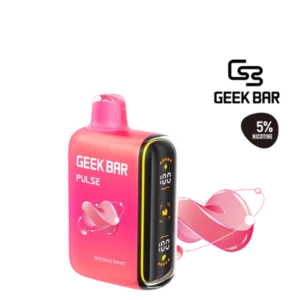 Geek Bar Pulse Wild Berry Savers 5% disposable vape image — 달콤하고 진한 wild berry blend flavor가 강조된 긱바 펄스 디바이스, clean modern design with bold fruity profile.