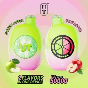 FLUM UT Bar 50K Green Apple and Fuji Apple 50mg rechargeable disposable vape with dual apple flavors and up to 50000 puffs