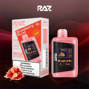 RAZ LTX 25K Strawberry Burst disposable vape with sweet strawberry flavor and up to 25,000 puffs.