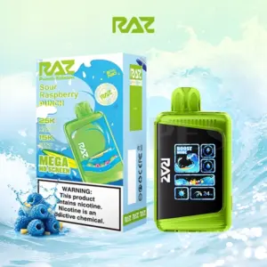 RAZ Sour Raspberry Punch 5% Disposable Vape with sour raspberry and fruit punch flavor, up to 25,000 puffs.